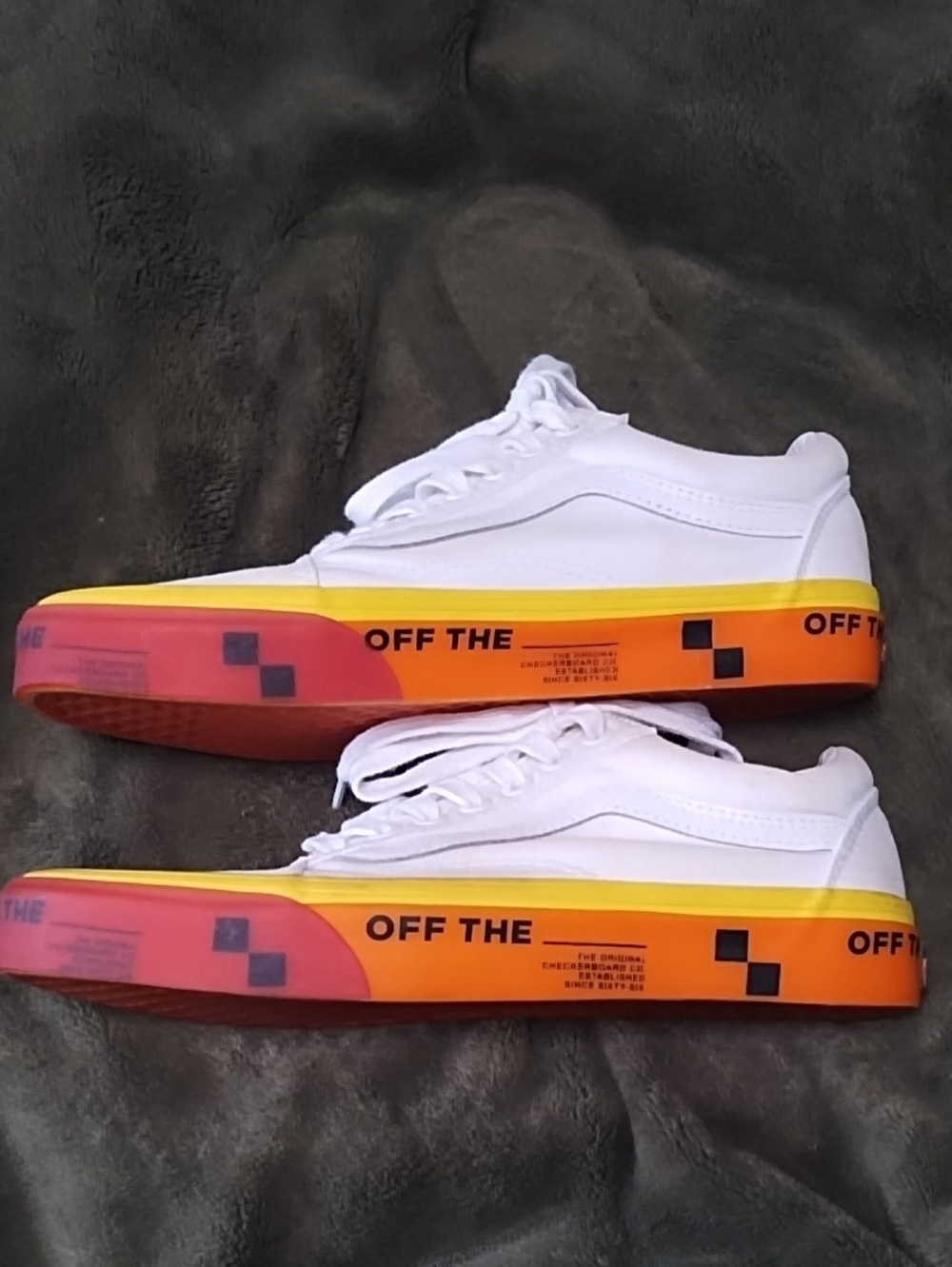 Vans Retro White Sneakers with Caution Orange Yellow Red Unisex Size M 6.5 W 8.0